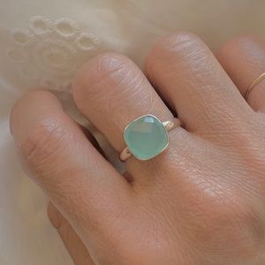 Aqua Chalcedony Ring Sterling Silver US 7